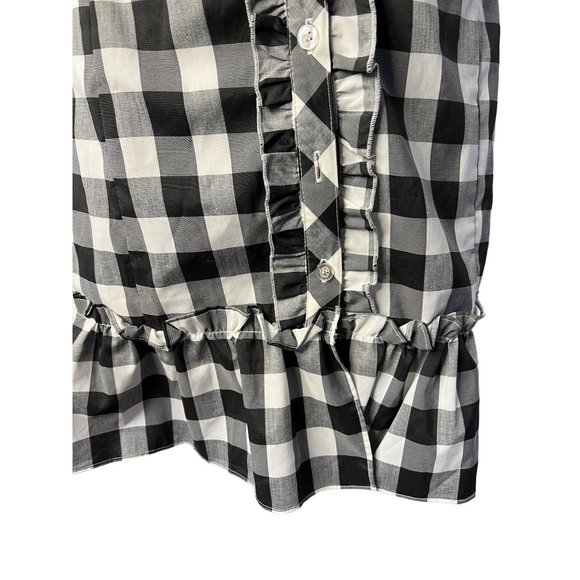 NWOT HERA Dress Large Black White Plaid Button Front Mini Stretch Ruffle - Picture 9 of 13